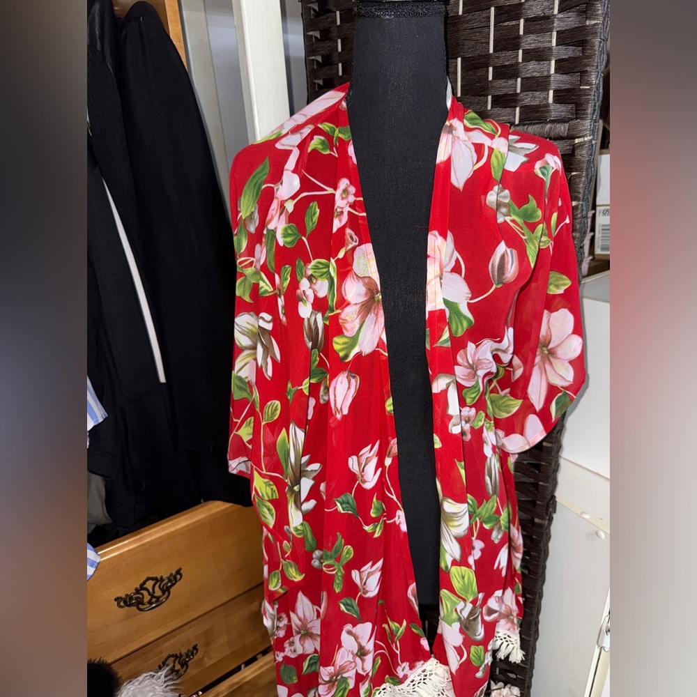Floral Red Bathing Suit coverup/Kimono